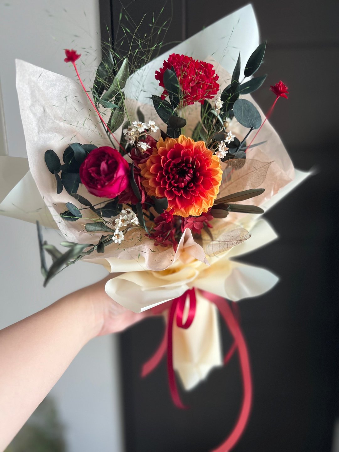 康乃馨永生大理花束 定制永生花束 大丽花 永生花 不凋花 干燥花 - 干燥花/捧花 - 植物．花 红色