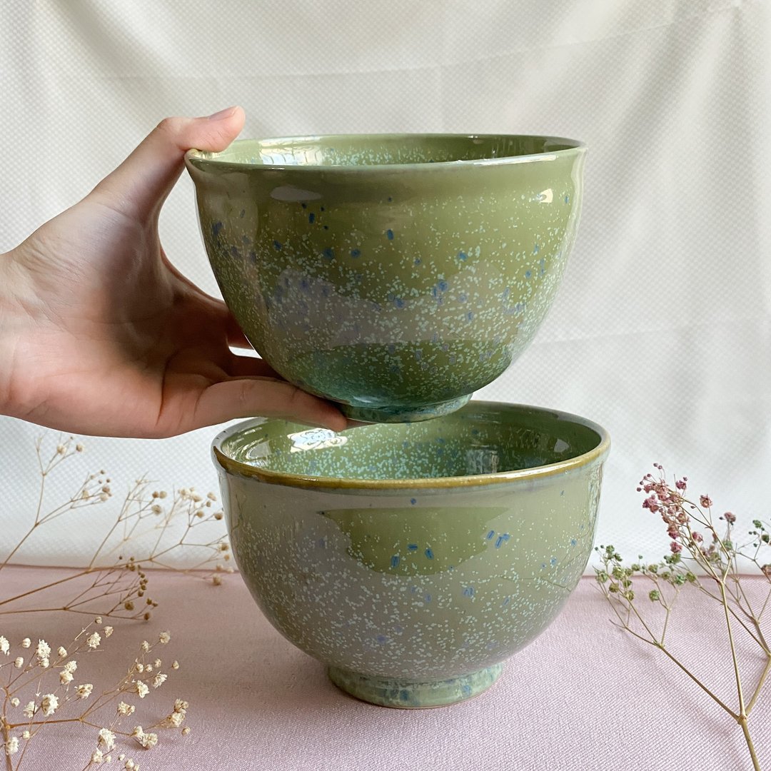 绿野仙踪。两入手工陶瓷碗公 饭碗 瓷碗 礼物 - 碗 - 瓷 绿色