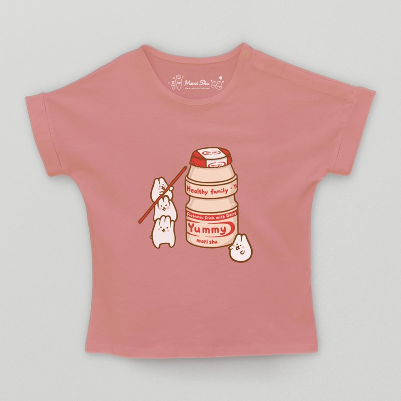Kid-麻糬兔多多Yakult小孩T-shirt (粉色) - 童装上衣 - 棉．麻 粉红色