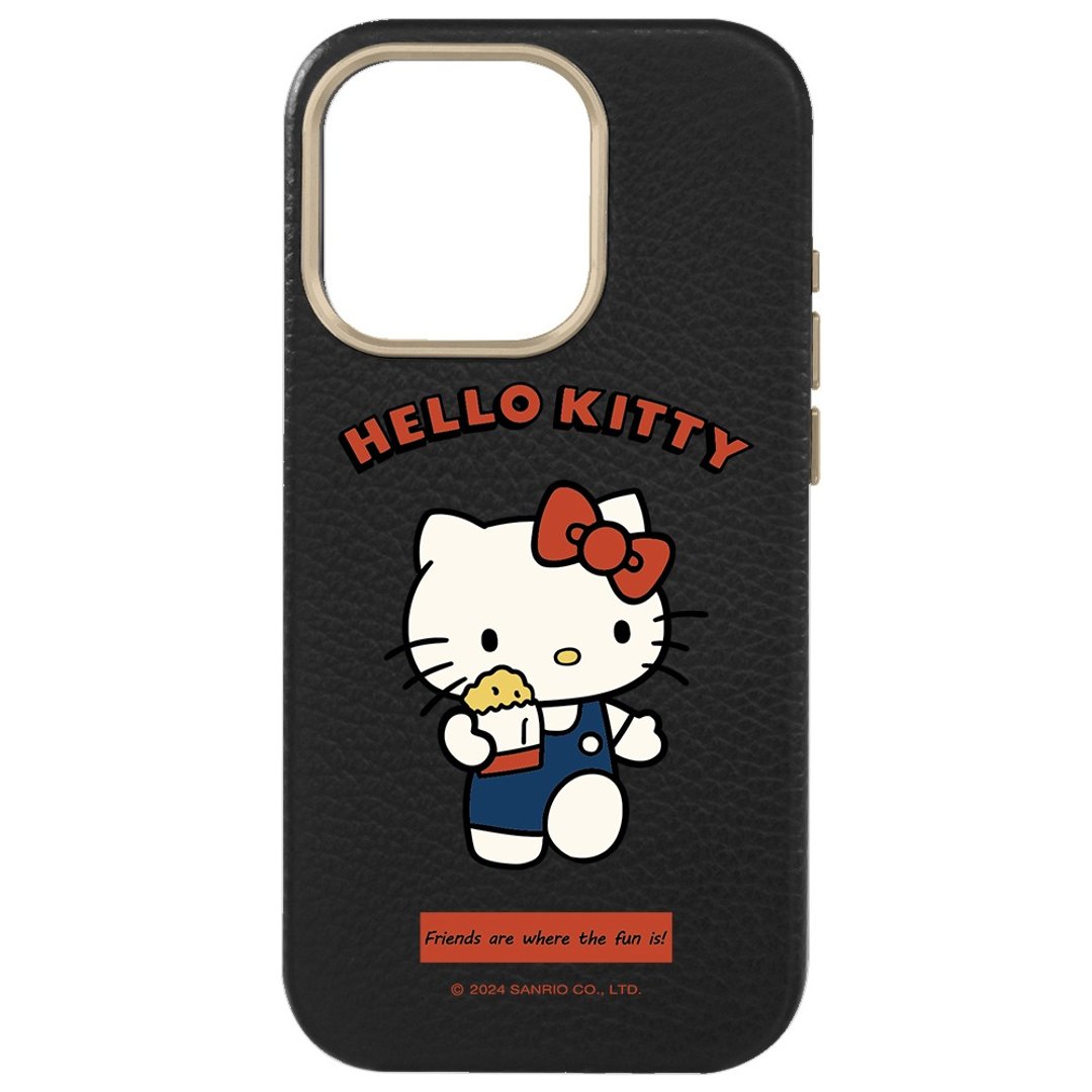 HelloKitty 请你吃鸡排 RMS小牛皮革 iPhone 16 15 14 13 Pro Max - 手机壳/手机套 - 真皮 黑色