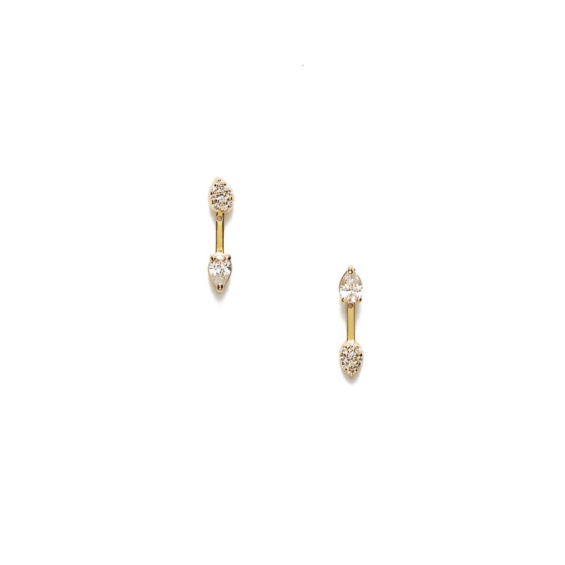 不对衬华丽宝石耳环 925银厚镀18K金 Oeil de Chat Earring - 耳环/耳夹 - 纯银 金色