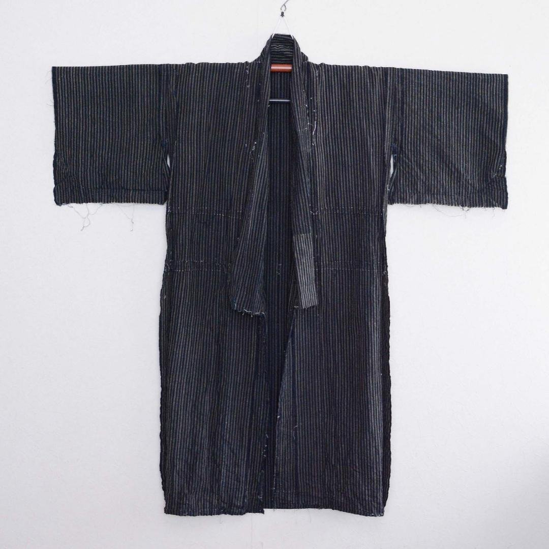 和服拆线靛蓝染色条纹图案棉翻版材料日本复古大正昭和 - 男装外套 - 棉 蓝色