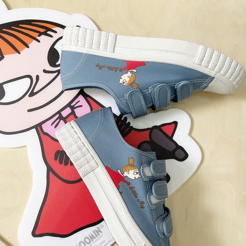 Paidal x Moomin 姆明谷小美开开心心免绑带魔鬼毡帆布鞋饼干鞋 - 蓝 - 女款休闲鞋 - 棉．麻 蓝色
