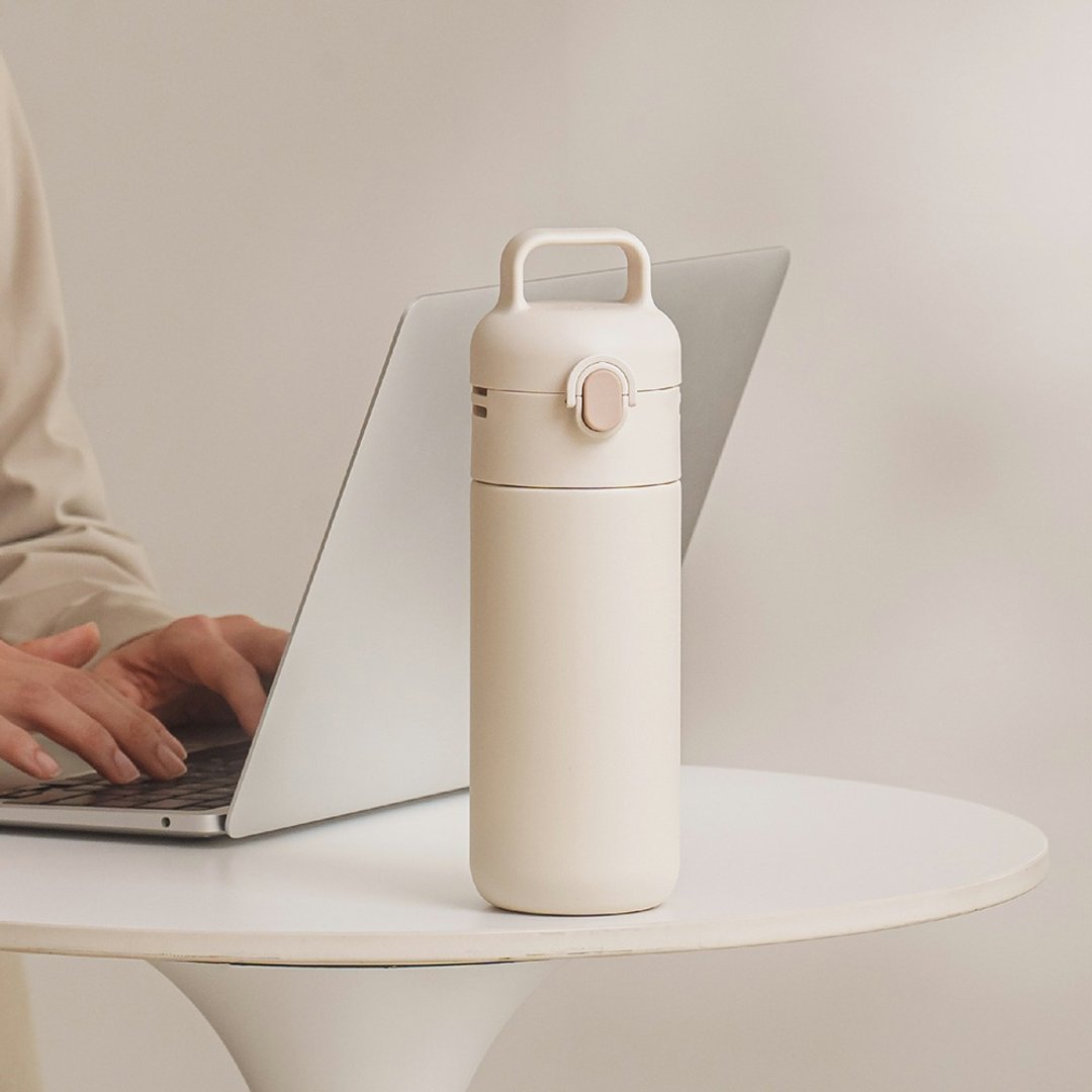 QA BOTTLE 一盖两瓶身组合 - 钛陶瓷保温瓶 + 冷水瓶 - 质感米 - 保温瓶/保温杯 - 不锈钢 白色