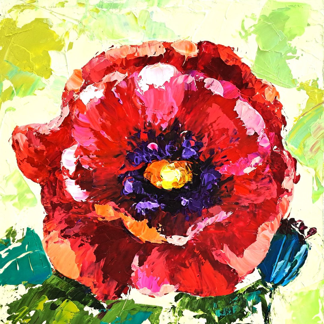 Poppy Painting Floral Original Art Impasto Oil Painting Flowers Small Artwork - 海报/装饰画/版画 - 其他材质 多色