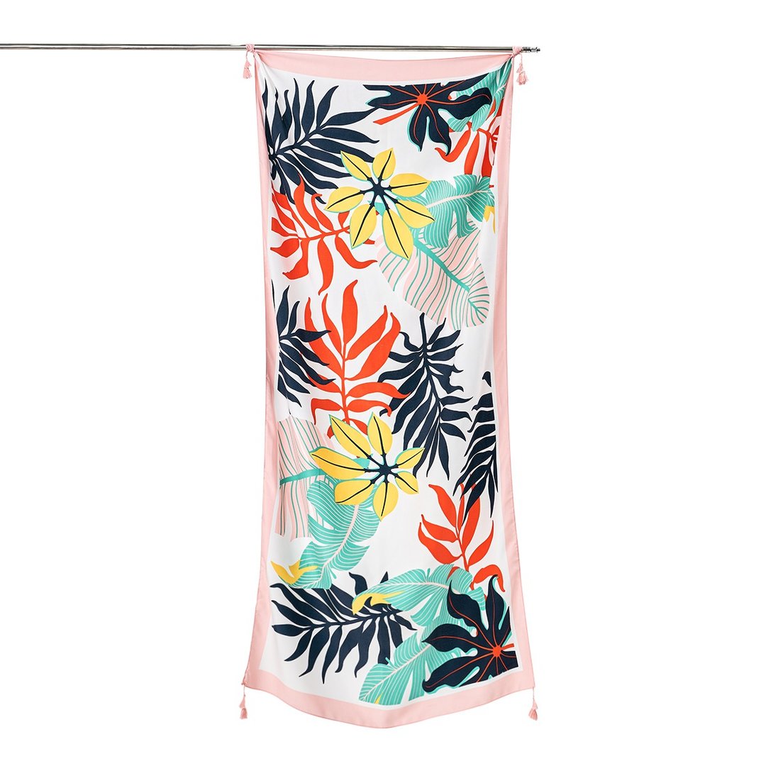 MAHANAKHON Scarf Flower painting-White - 丝巾 - 其他材质 黑色