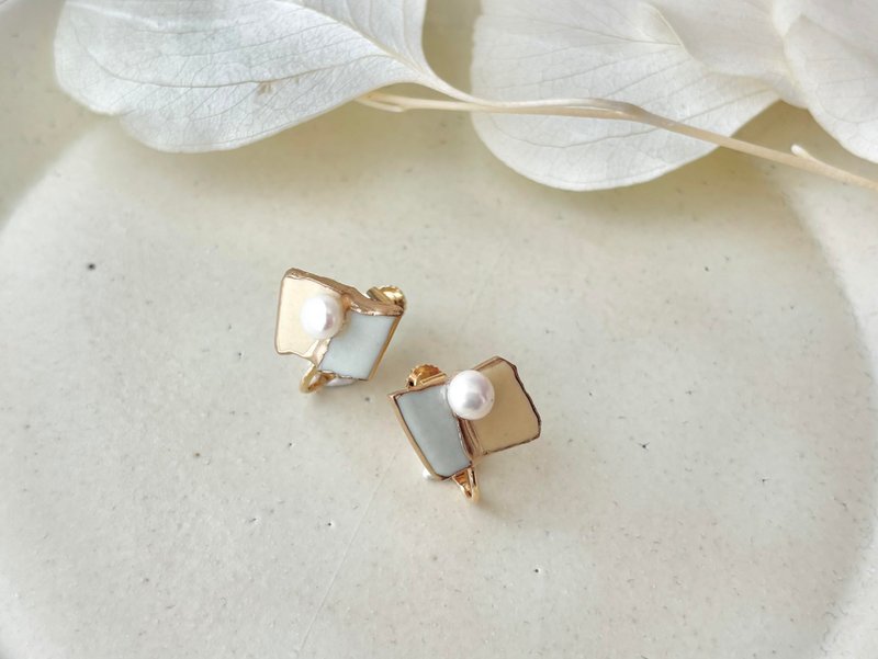 京烧 金继 螺旋耳夹式耳环 黄色 白色 淡水珍珠 天然石 传统工艺 No.488 - 耳环/耳夹 - 陶 黄色