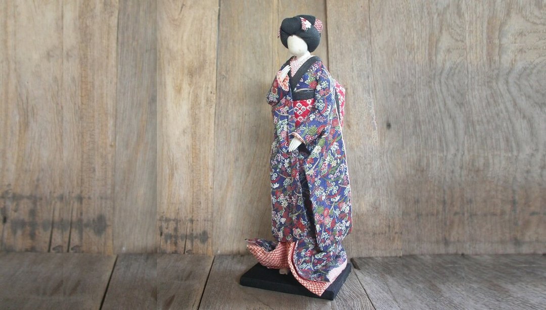 稀有的  和纸人形的艺术 日本纸工艺艺妓娃娃 日本制造 - 玩偶/公仔 - 纸 紫色