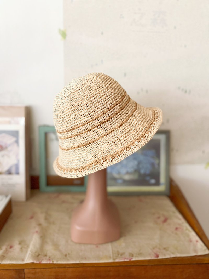 【好日手作】夏日编织配色日本莎莎SASA纸线帽 榛果奶茶 - 帽子 - 纸 多色