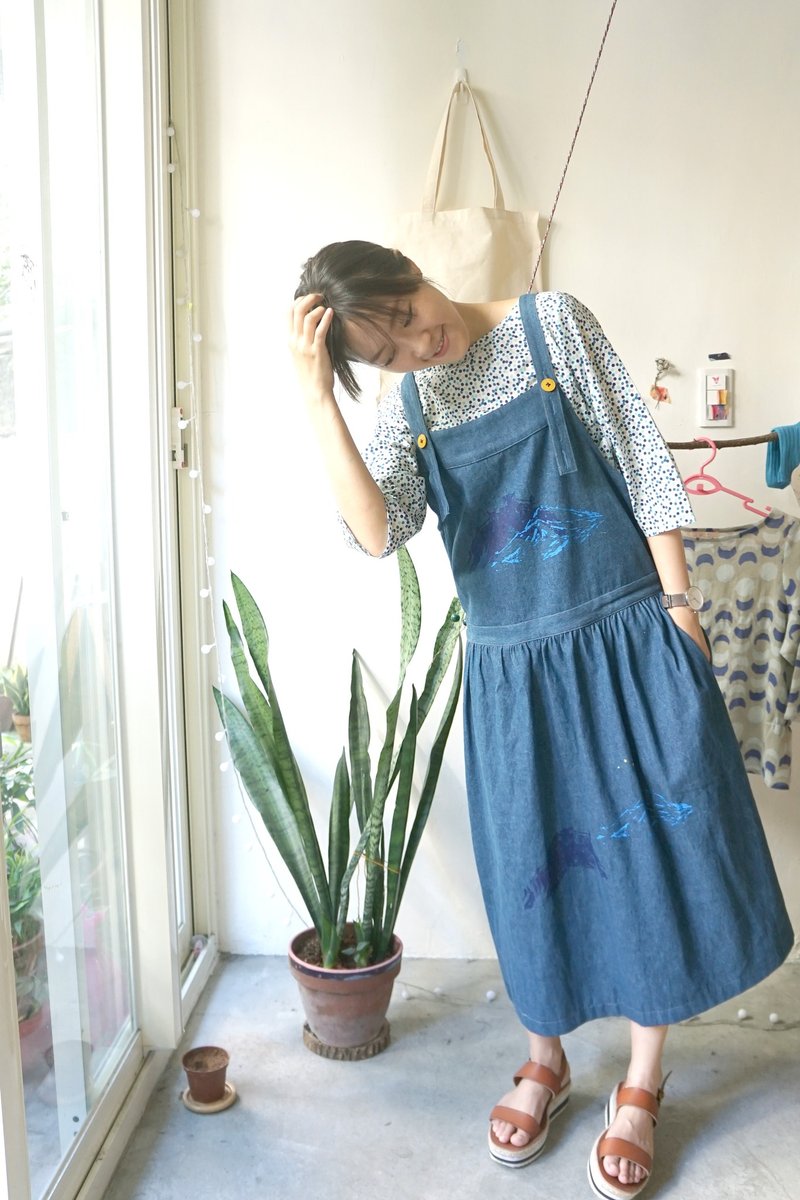 深海的光-牛仔吊带背心裙 - 背带裤/连体裤 - 棉．麻 