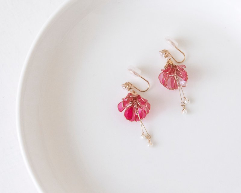 红花-No.21 - 耳环/耳夹 - 树脂 红色