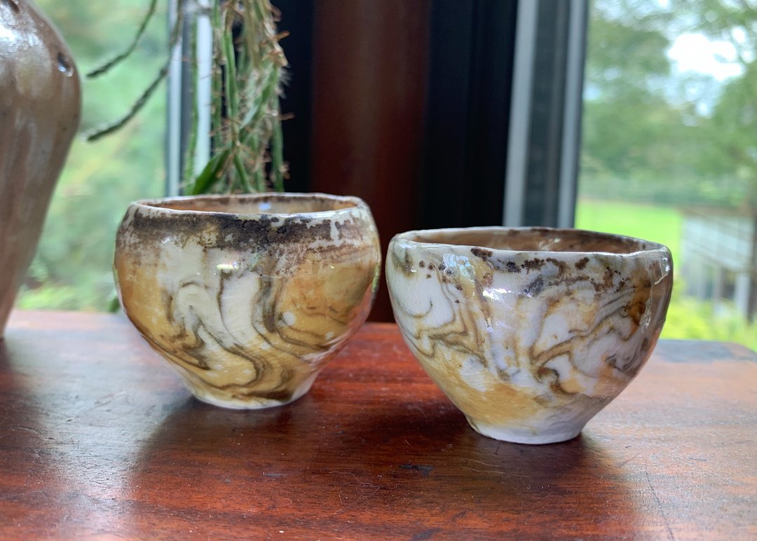 柴烧对杯 / 绞胎对杯 / 柴烧能量对杯 / 小平凡手作 - 茶具/茶杯 - 陶 金色
