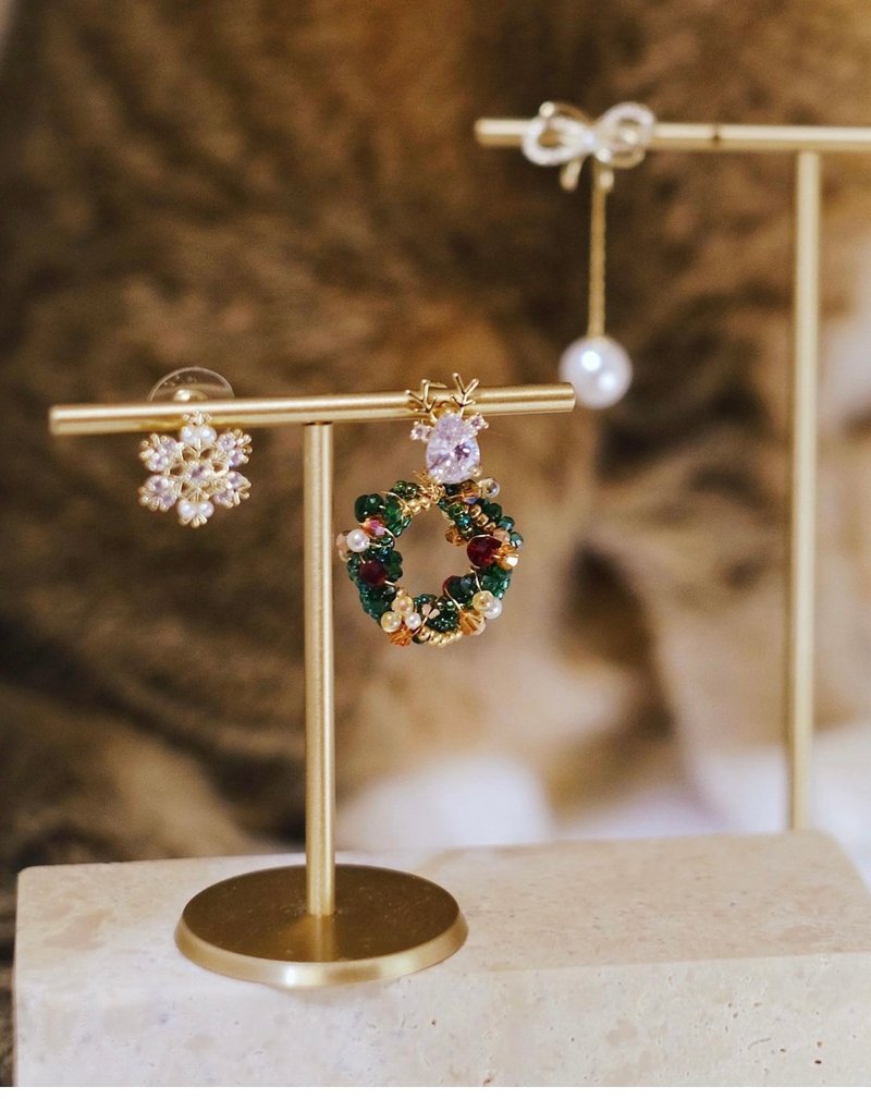 圣诞限定 - 水晶圣诞圈圈耳环 - 耳环/耳夹 - 水晶 绿色