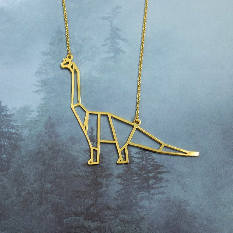 Brachiosaurus, Origami Dinosaur Necklace, Dinosaur Birthday Gift - 项链 - 铜/黄铜 金色