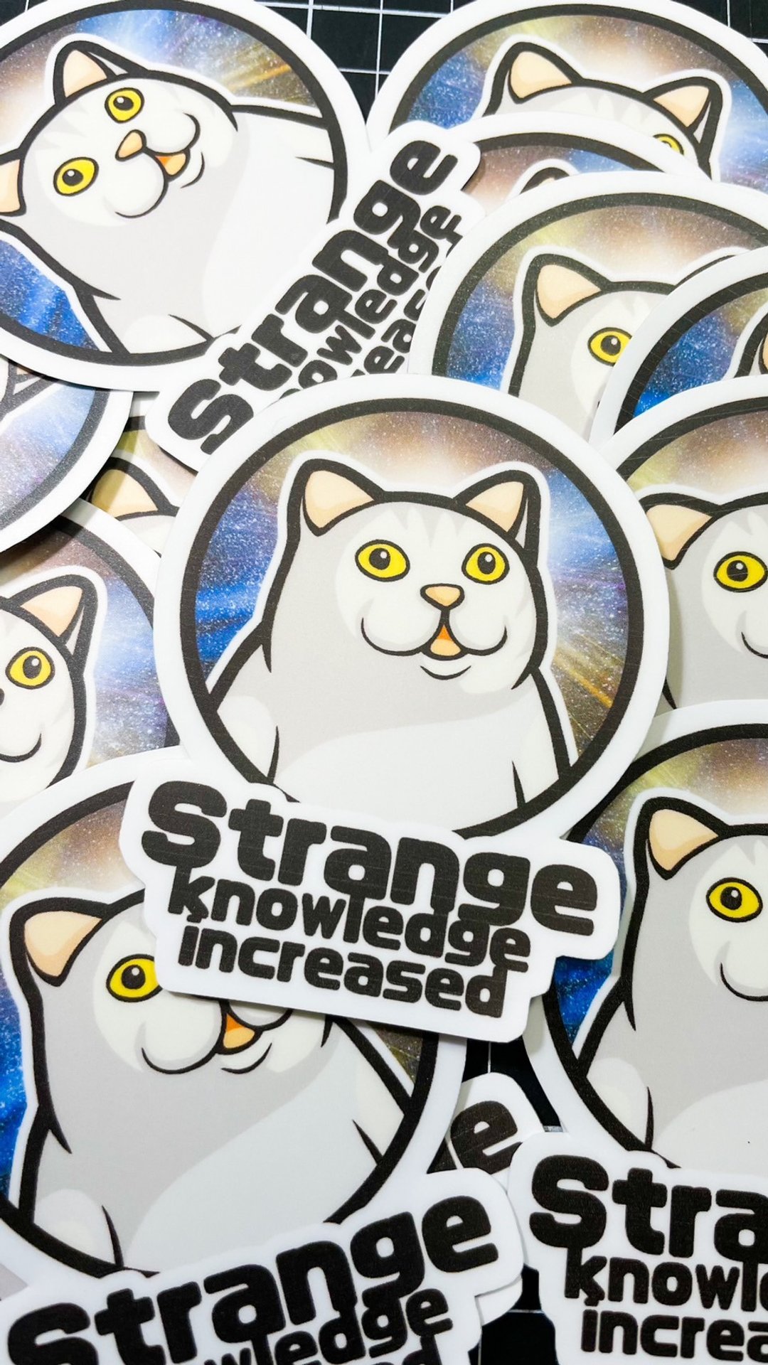 迷因-奇怪的知识增加了 猫猫 迷因猫 -雾面 厚磅 超耐磨贴纸 - 贴纸 - 纸 白色