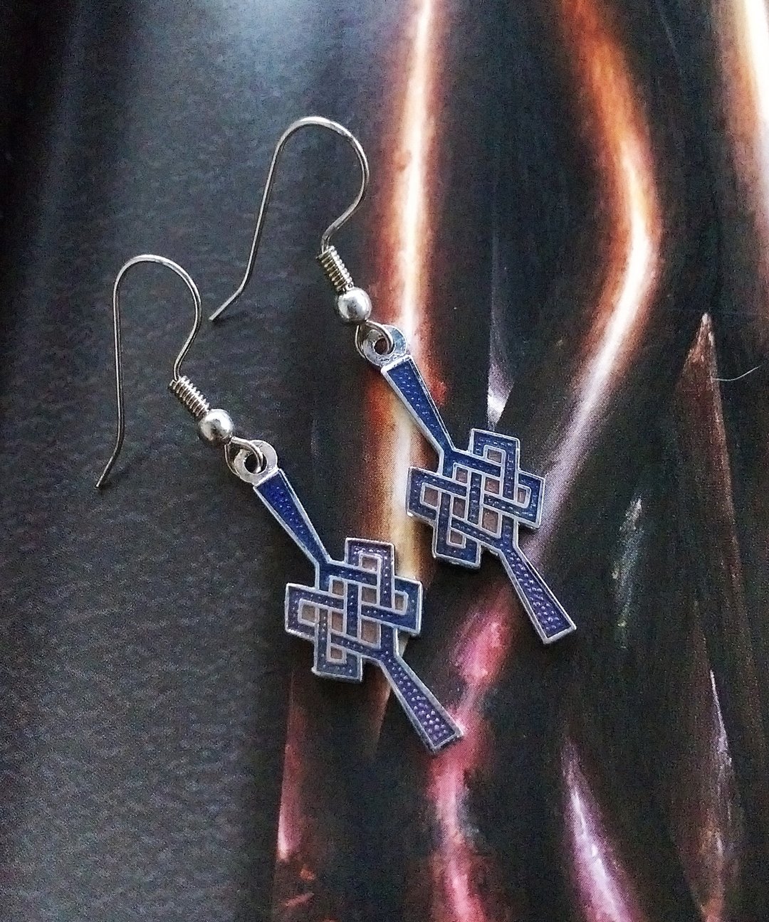Vintage Jewelry  景泰蓝 凯尔特绳结 紫色调 小巧 耳勾 针式耳环 - 耳环/耳夹 - 其他金属 金色