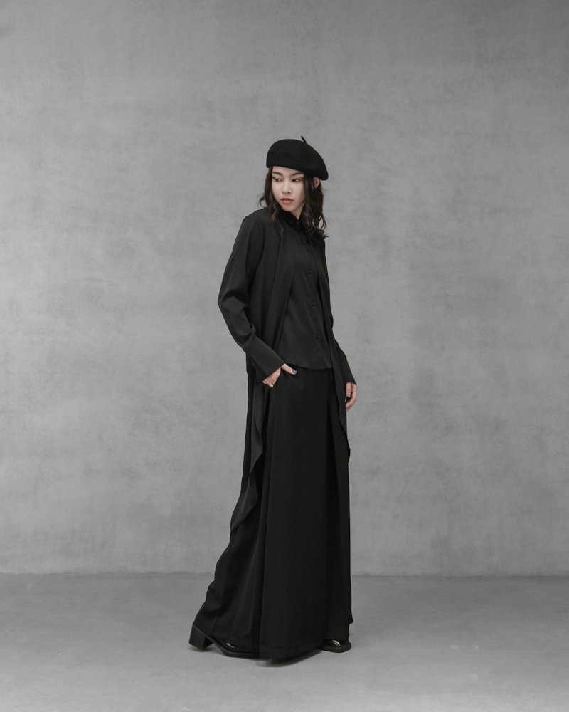 MUKK DESIGN 双片剪裁前短后长衬衫 - 女装衬衫 - 聚酯纤维 黑色