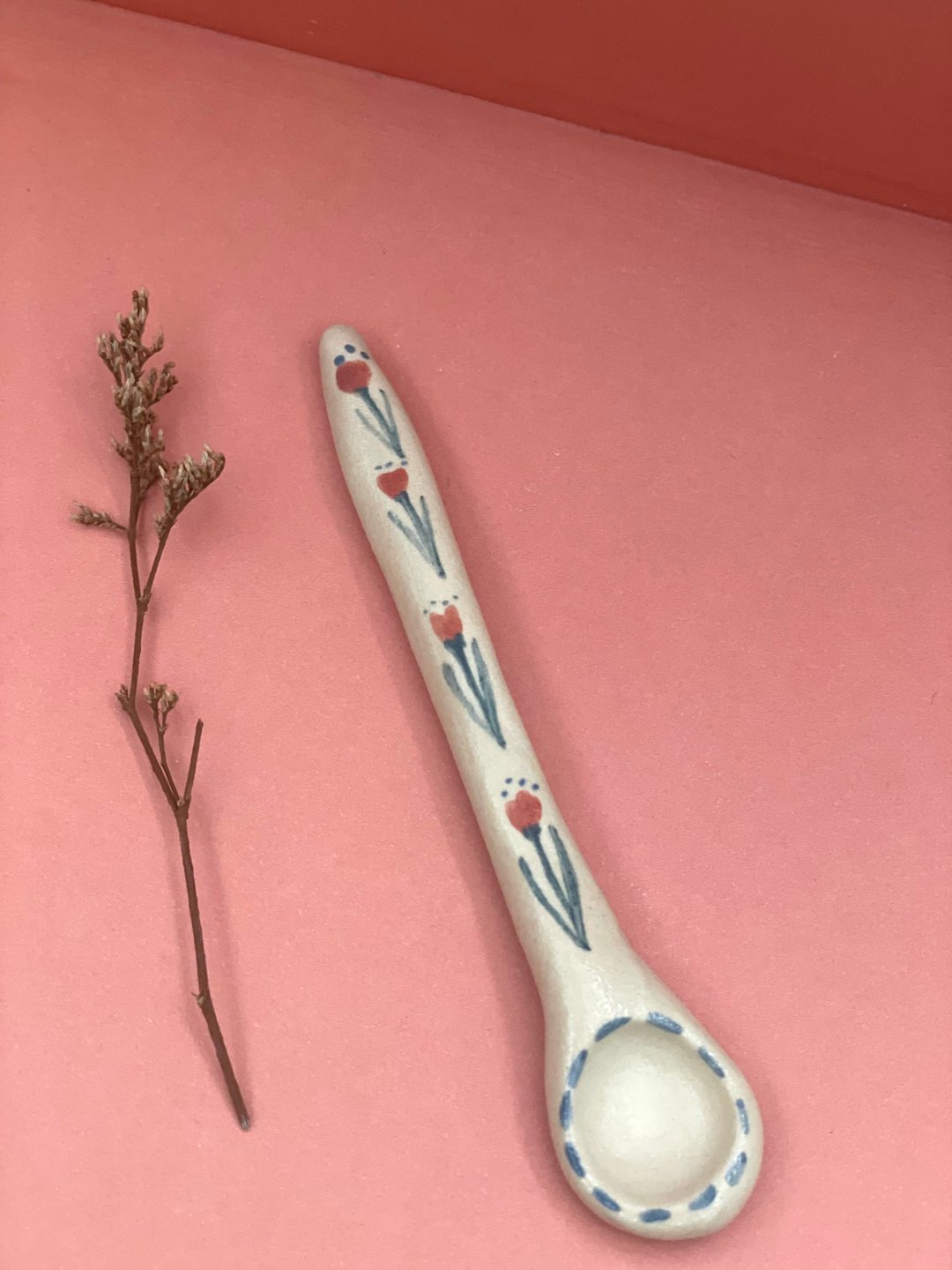 Flower coffee spoon - 餐刀/叉/匙组合 - 陶 粉红色