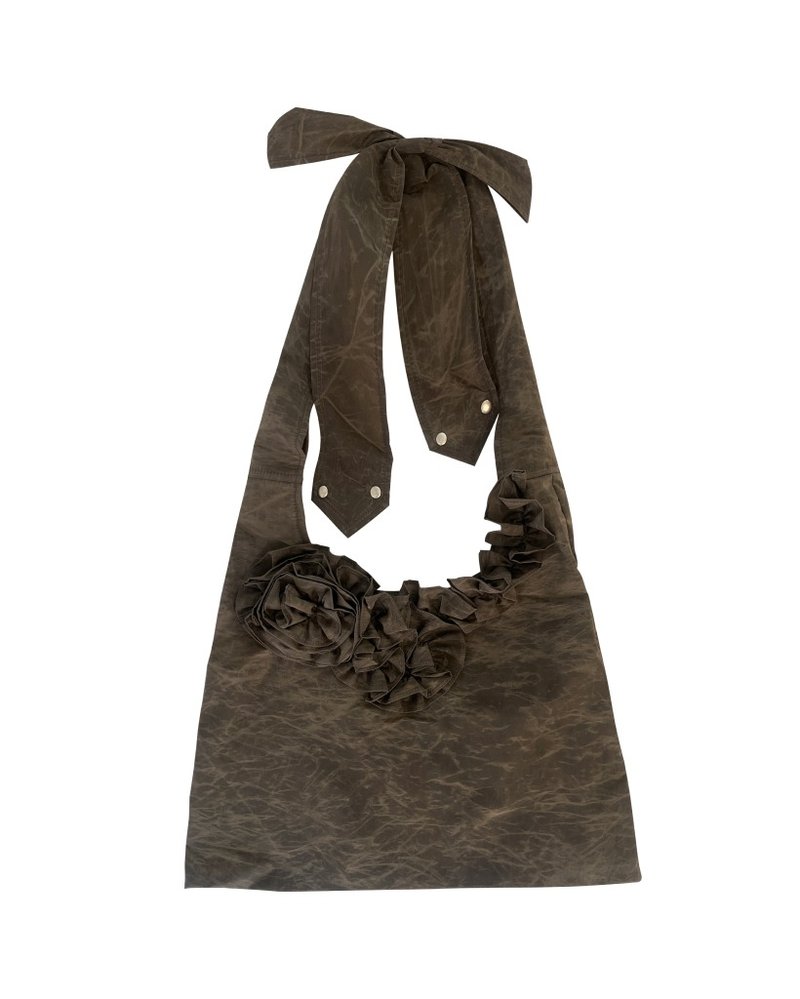 尼龙荷叶边流浪斜背包 (摩卡色) - 侧背包/斜挎包 - 尼龙 咖啡色