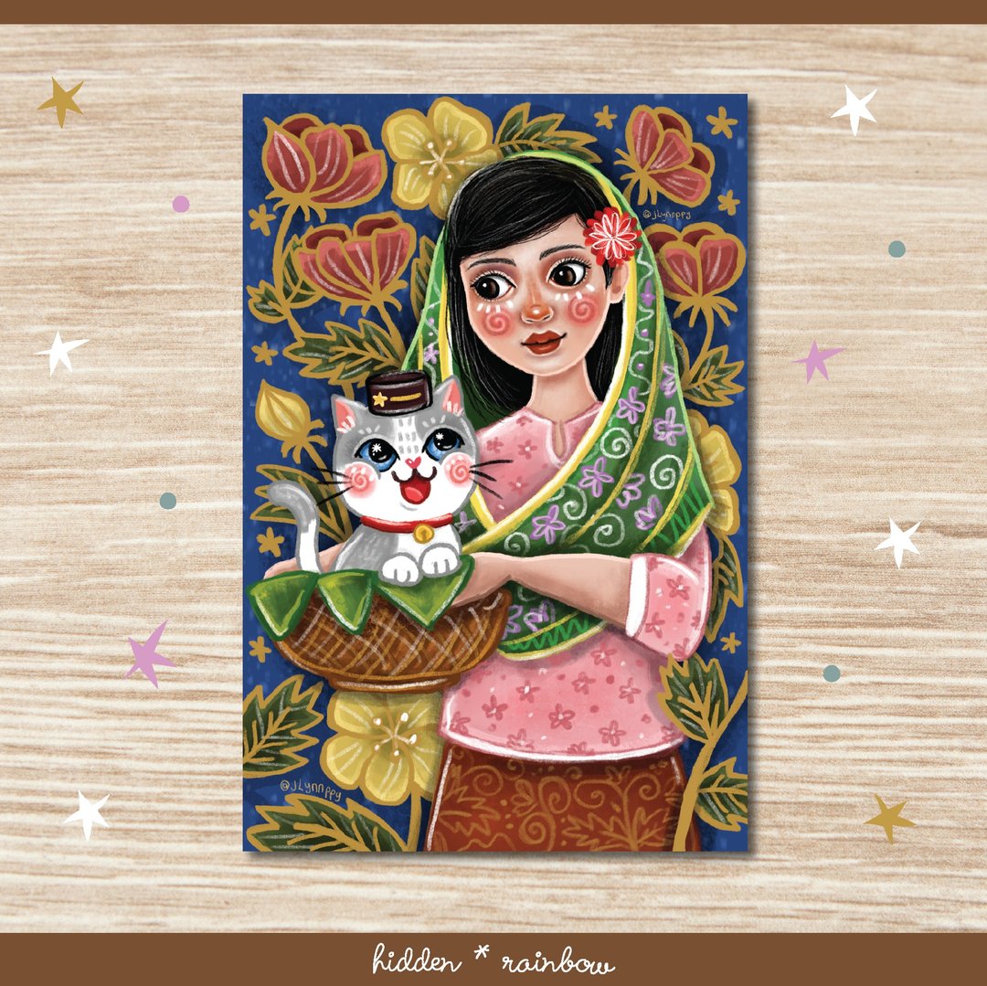Melur (马来女孩) 明信片艺术印刷品 - 卡片/明信片 - 纸 蓝色