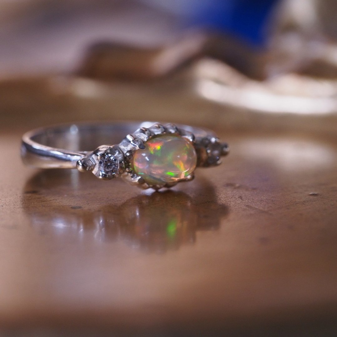 蛋白石 手工纯银 戒指 Opal Handmade Sterling Silver ring - 戒指 - 半宝石 多色