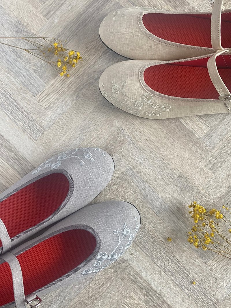 客订鞋-娃娃鞋 - 素面 (灰色与米白色) - 芭蕾鞋/娃娃鞋 - 棉．麻 灰色