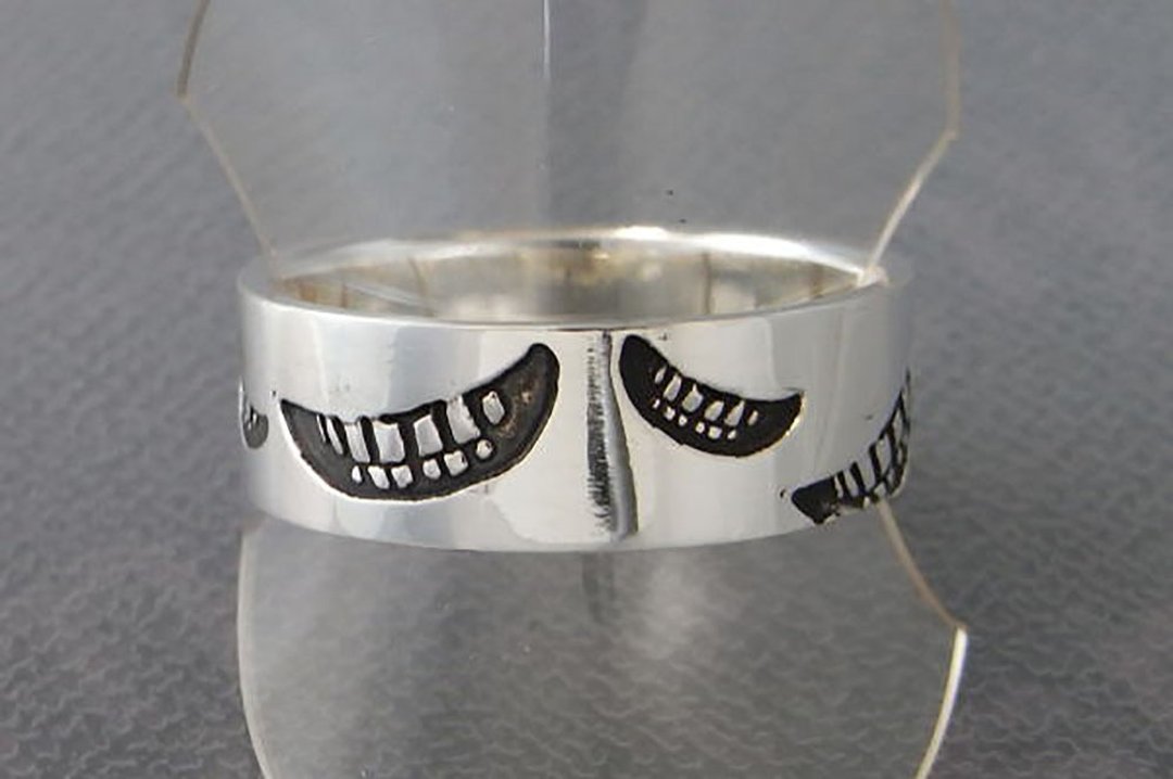 smile stamp ring_L ( s_m-R.11) 微笑 笑 印 銀 環 戒指 指环 對 jewelry sterling silver pair - 戒指 - 纯银 银色