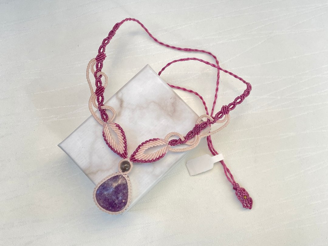 #210648 Macrame 紫云母 编织 颈链 - 项链 - 半宝石 紫色