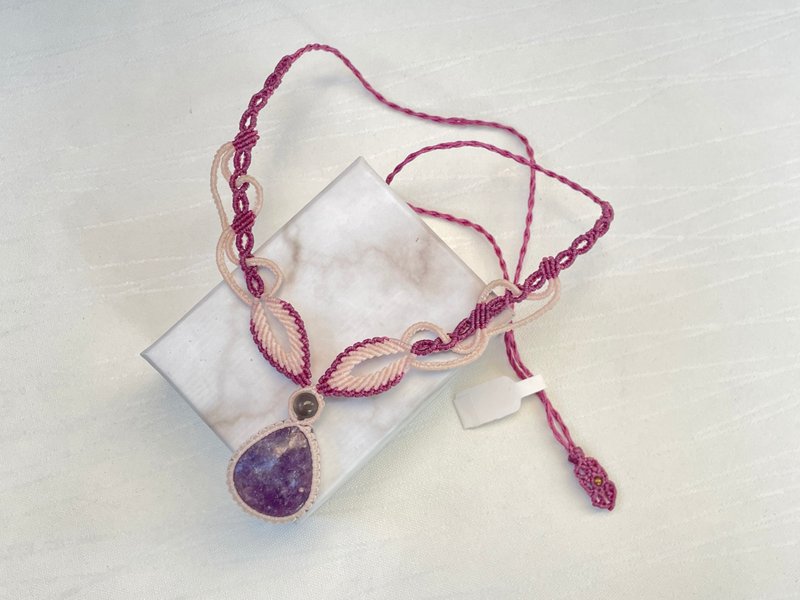 *210648 Macrame 紫云母 编织 颈链 - 项链 - 半宝石 紫色