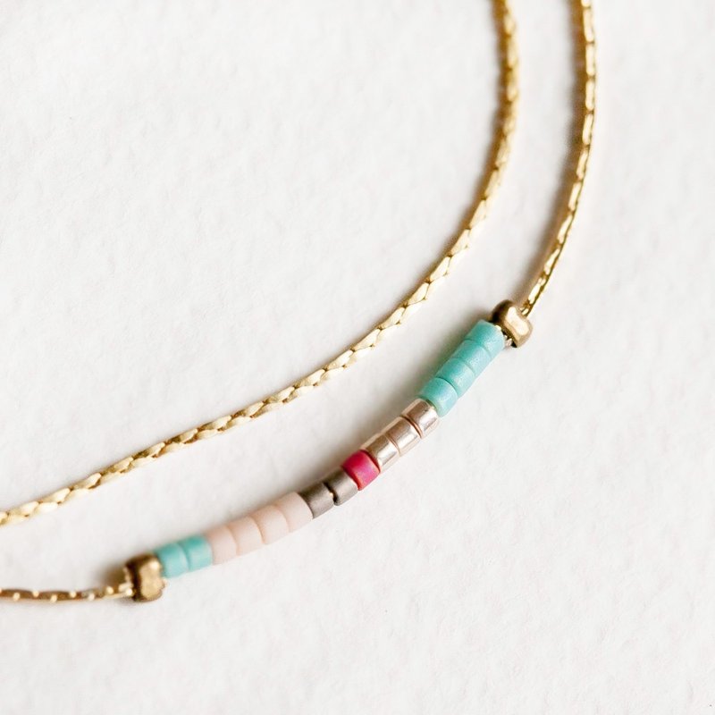 简约时尚极细层次蛇链粉彩珠光金极细珠串手环/手链《小链子会社》BBZ044 - 手链/手环 - 其他金属 多色