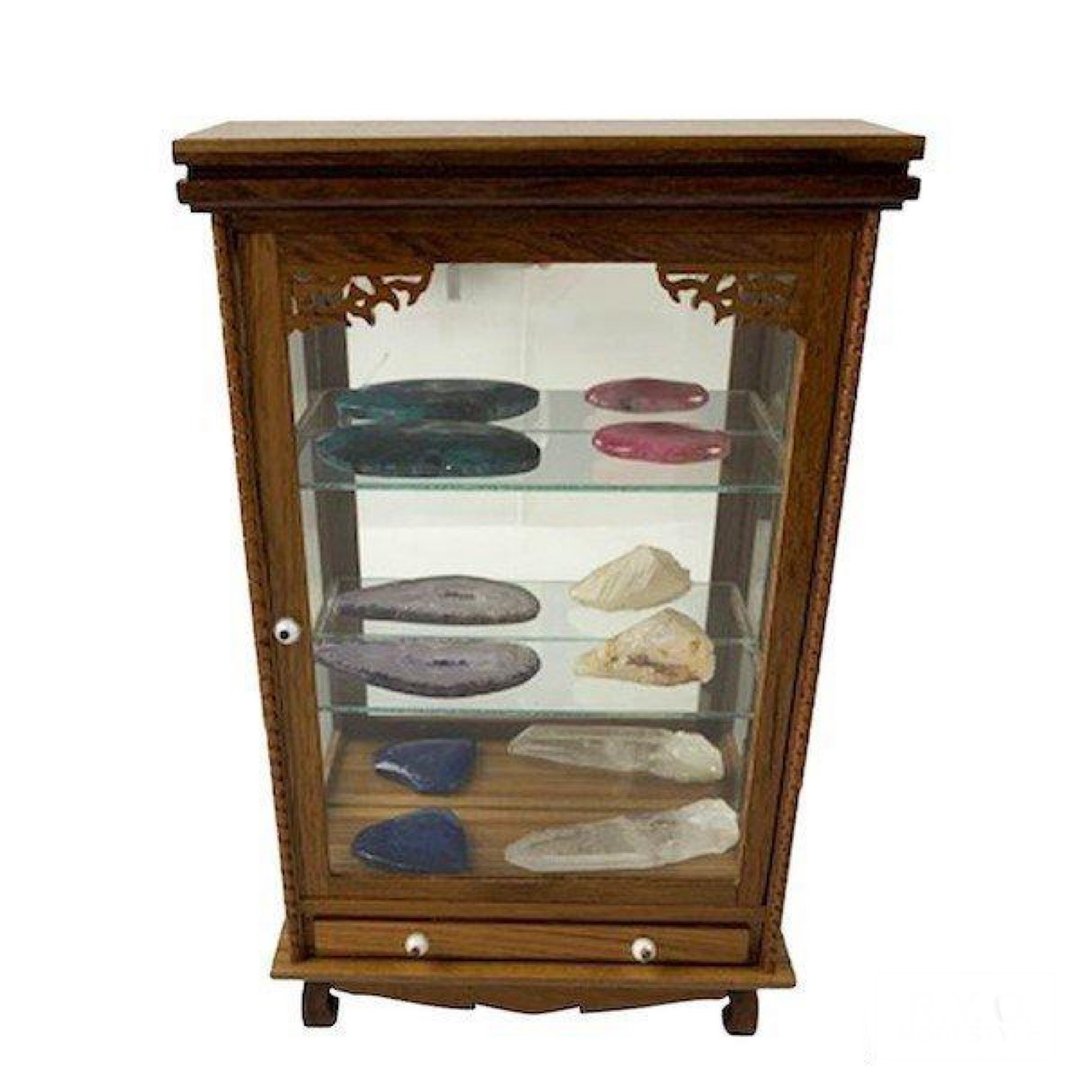 Miniature Showcase L Rear Mirror Single Door Drawer Wooden Glass Case - 收纳用品 - 木头 咖啡色