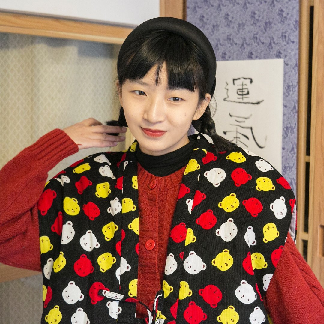 日系复古 半缠款棉背心 - 女装背心 - 棉 黑色