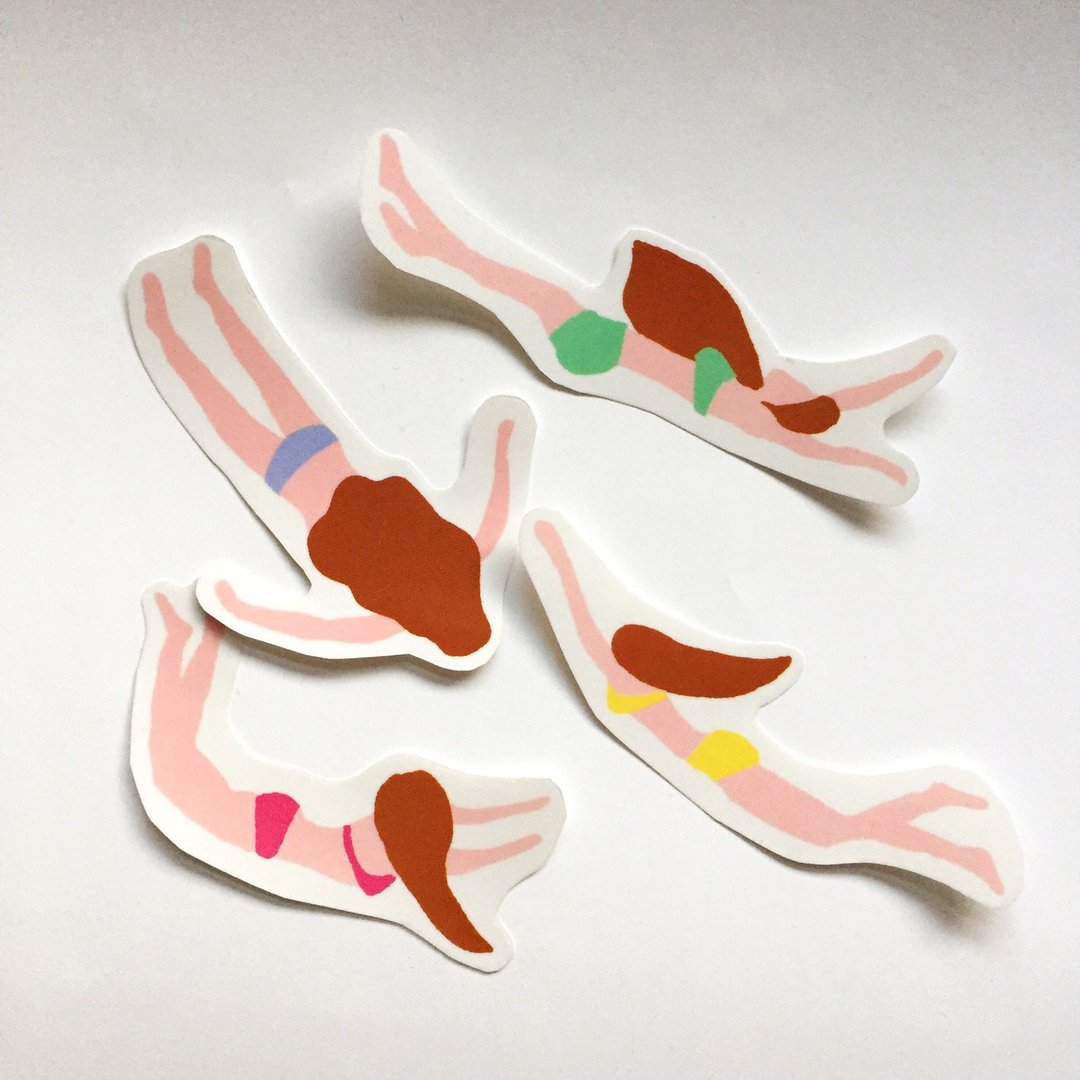 游泳女孩大贴纸 比基尼少女 手剪透明贴纸包 一包4入 - 贴纸 - 塑料 多色