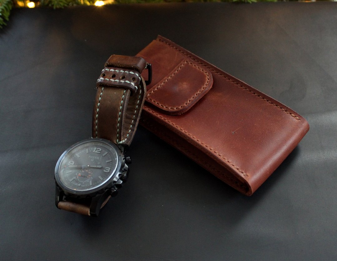 Travel Watch Pouch watch storage travel watch case Genuine leather - 表带 - 真皮 咖啡色