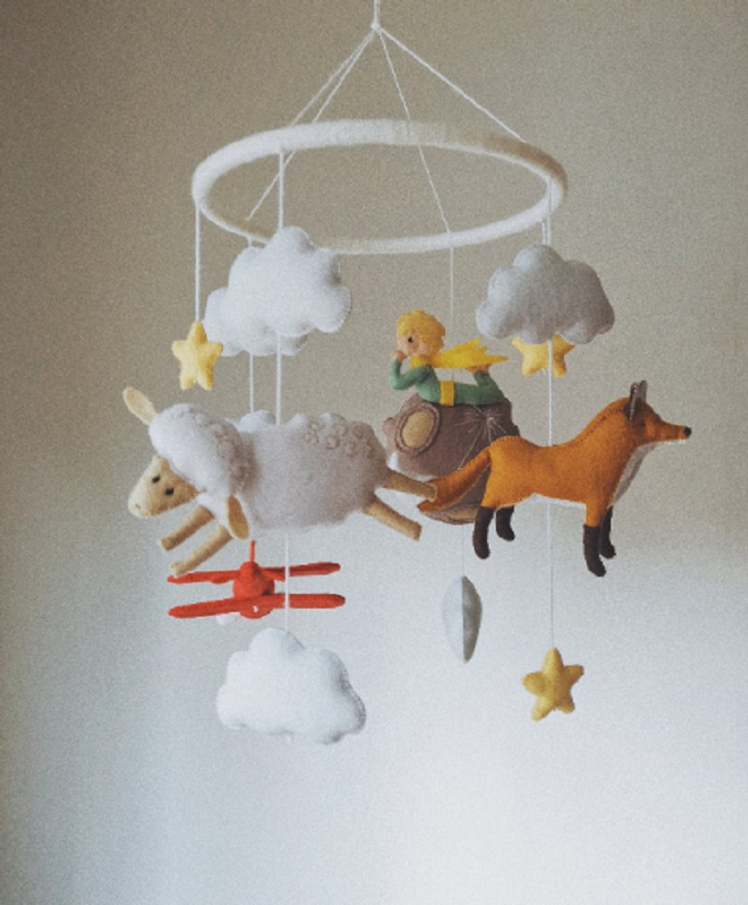 The Little Prince baby mobile, Nursery mobile neutral, Crib mobile - 玩具/玩偶 - 环保材料 橘色