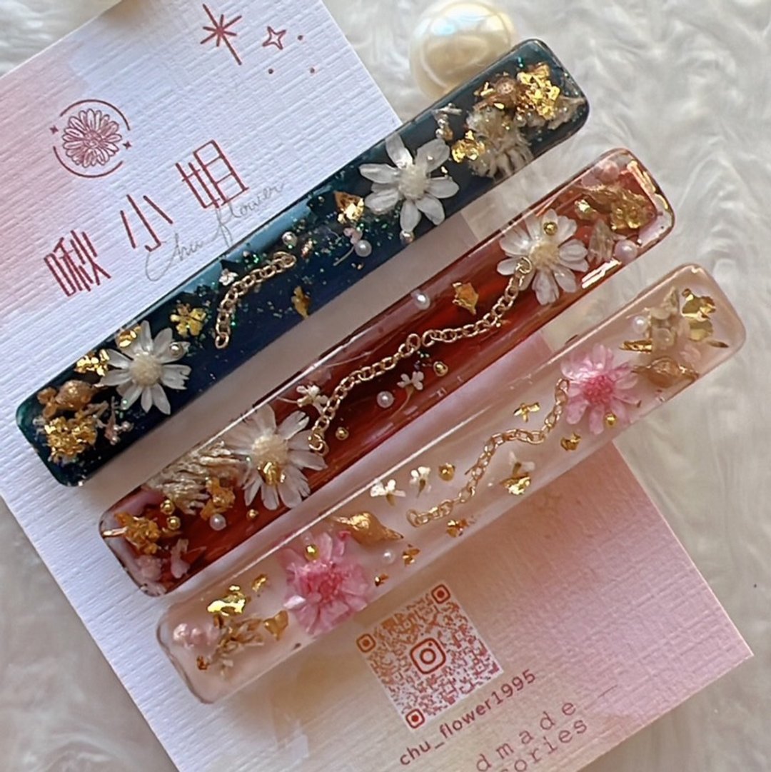 日式和风小星花边夹/鸭嘴夹 - 发饰 - 其他金属 蓝色
