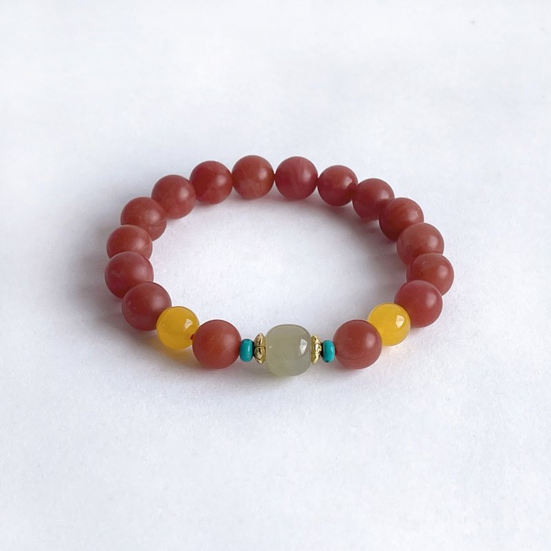 宝石系 天然矿石 保山南红 和田玉 925纯银 手链 - 手链/手环 - 宝石 红色