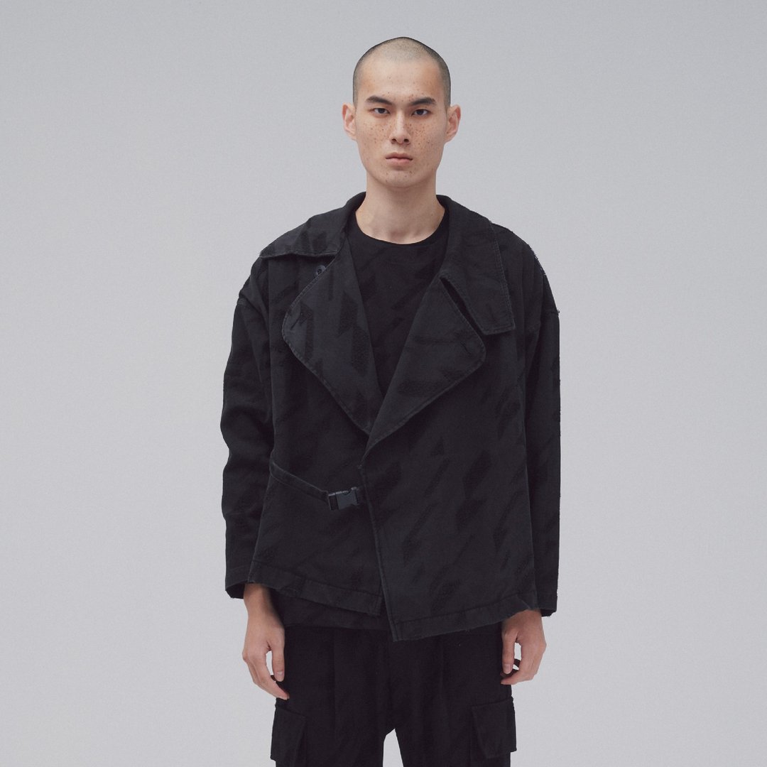 DYCTEAM - Symbiosis - Black Jacquard short trench coat - 男装外套 - 棉 黑色