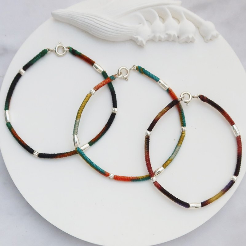 【手编蜡绳】椭圆珠 X 金刚结 X 纯银蜡线手链 老少咸宜 | 大员囡仔 - 手链/手环 - 蜡 多色