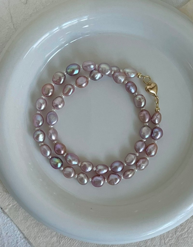 YuanPearl天然巴洛克珍珠紫粉珍珠项链温柔气质设计款项链 - 项链 - 珍珠 白色