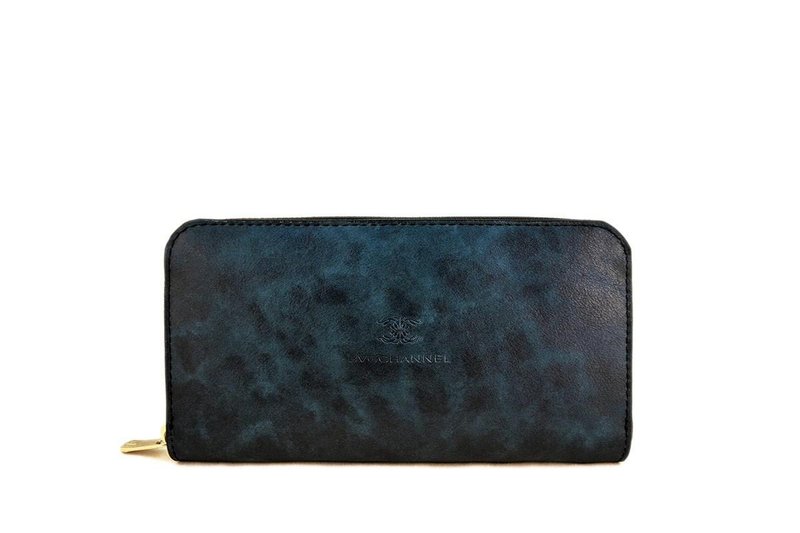 Indigo Blue Antique Zip Around Wallet - 皮夹/钱包 - 真皮 蓝色