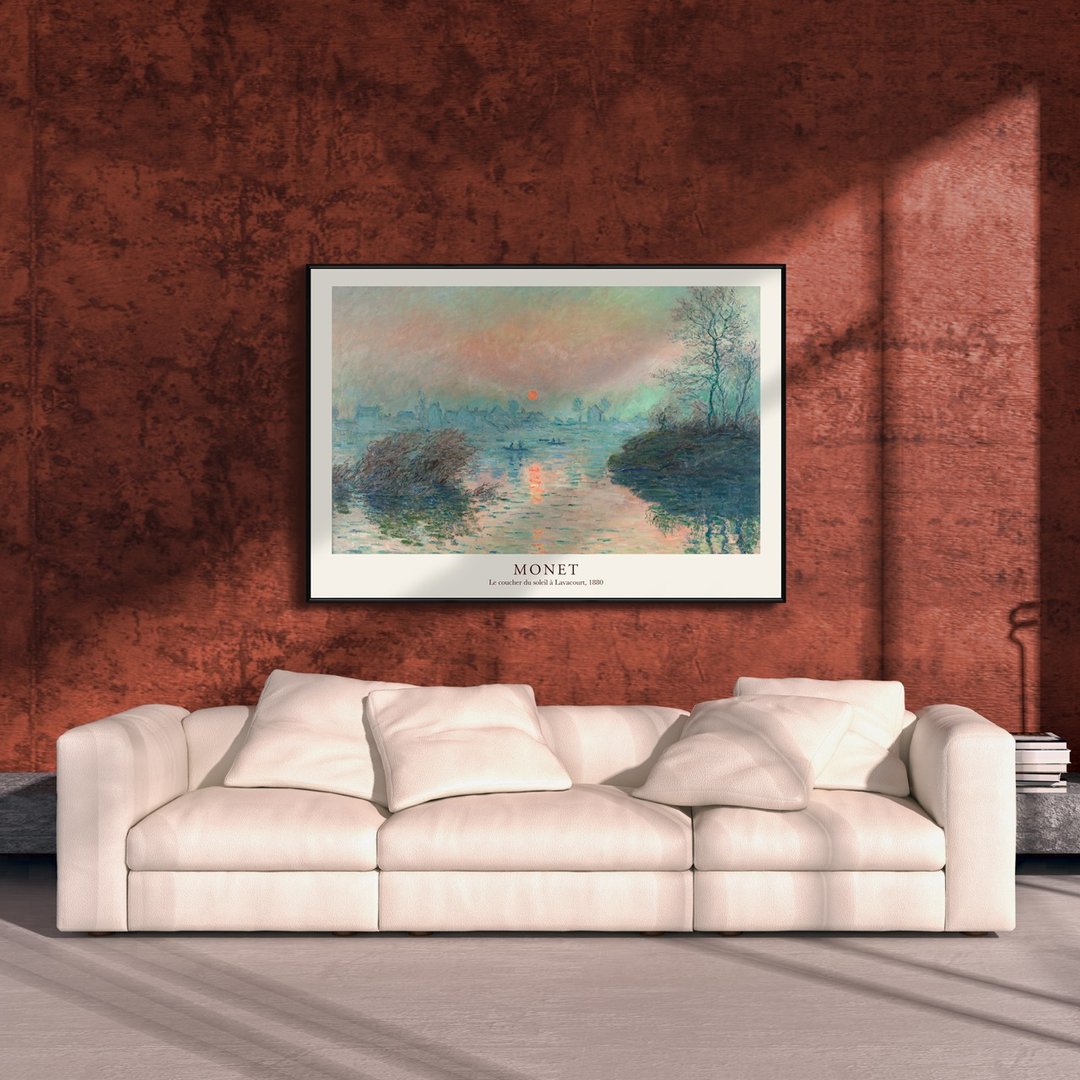 莫内_拉瓦库尔的夕阳 - 莫内系列挂画/风景画/装饰画/菠萝选画所 - 海报/装饰画/版画 - 其他材质 卡其色