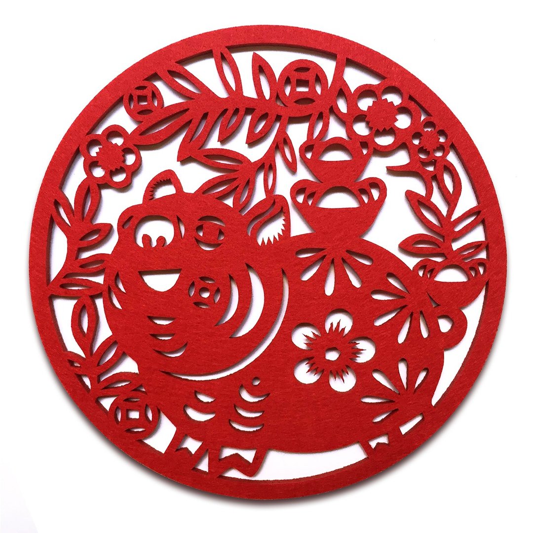 【发发发】猪猪春联锅垫 - 餐垫/桌巾 - 聚酯纤维 红色