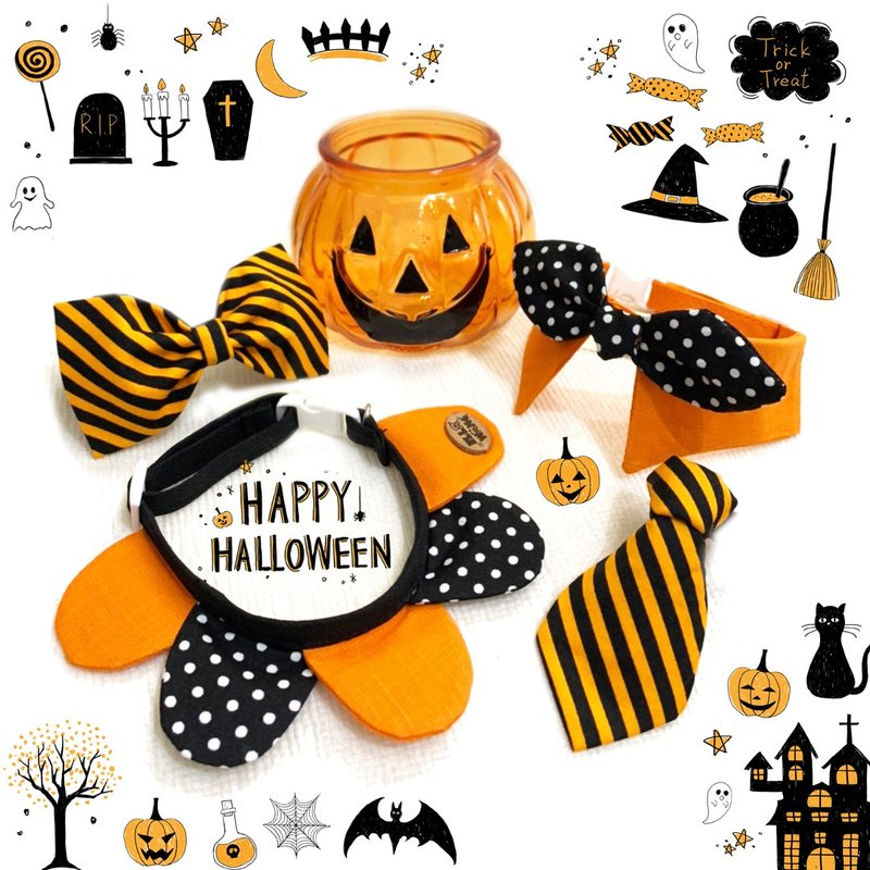 Halloween 万圣节 宠物 领结 领带 领巾 花瓣 猫 狗 颈圈 - 项圈/牵绳 - 棉．麻 橘色