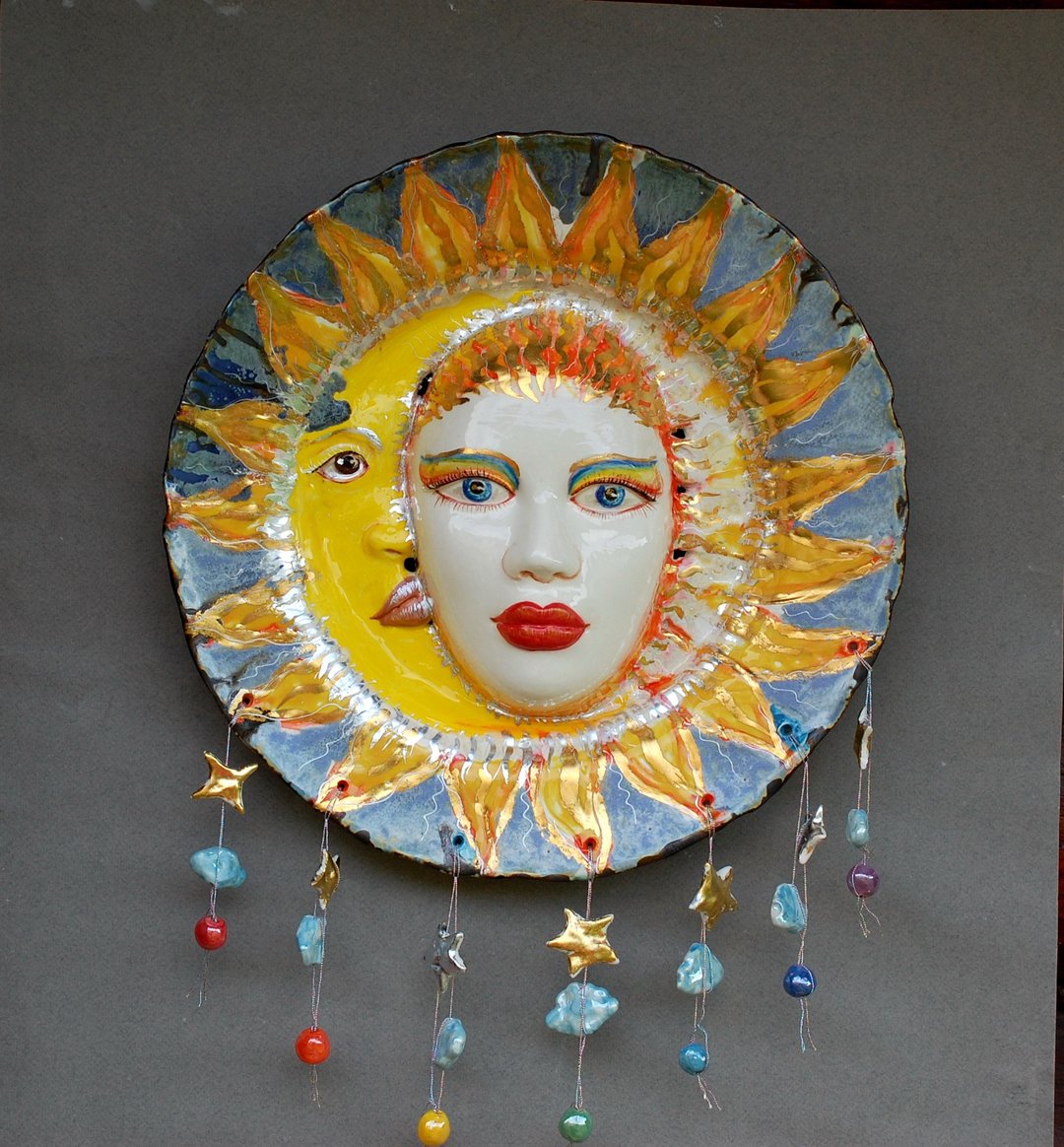 Large wall plate Wall decor Ceramic tile Wall sculpture Celestial beings - 墙贴/壁贴 - 陶 多色