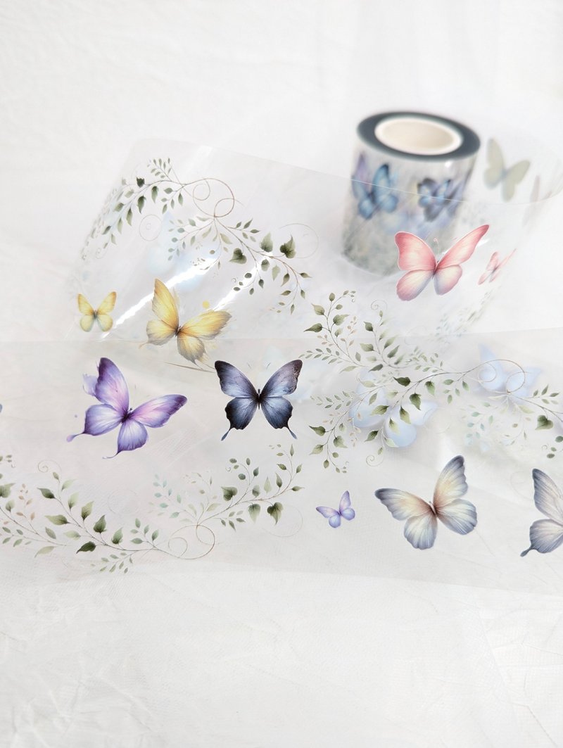蝶舞翩翩-透明PET(特殊油墨/离型纸/白墨) 文具 手帐素材质感拼贴 - 纸胶带 - 塑料 透明