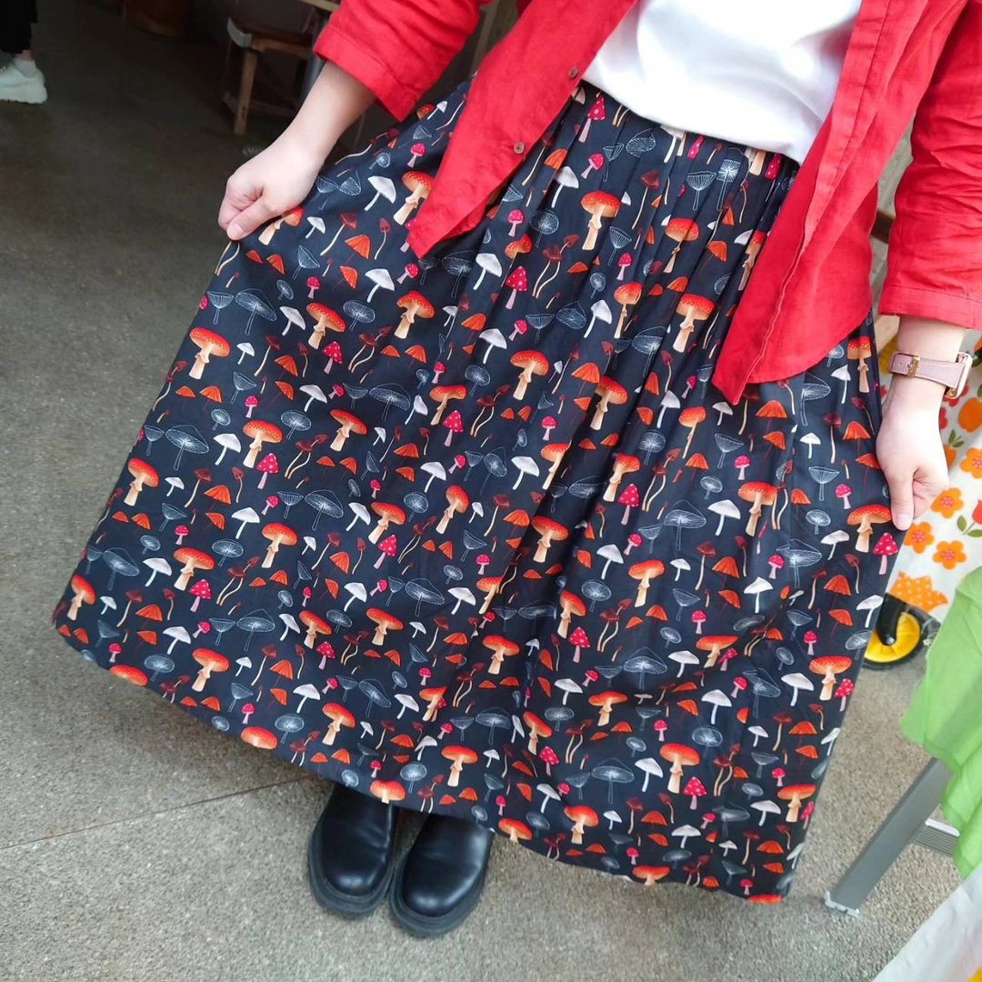 [Made to order] Mushroom skirt Black / Free size / USA fabric / Made in Japan - 裙子 - 棉 黑色
