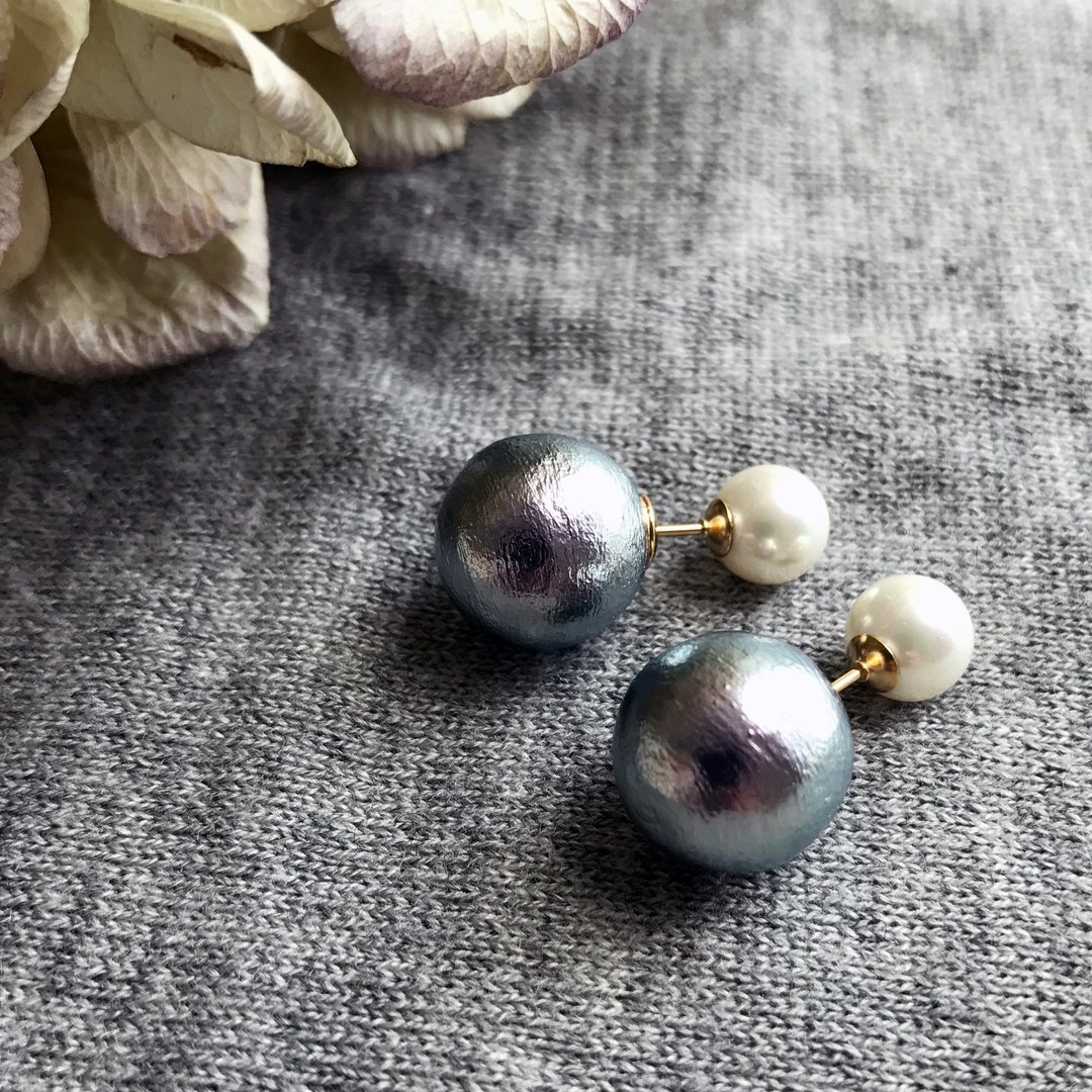 EARRINGS & CLIP-ON / 14kgf & Shell Pearl /  DollPr06 - 耳环/耳夹 - 其他金属 灰色