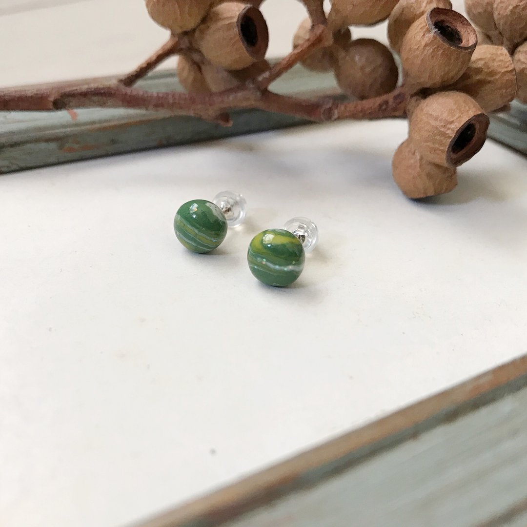 糖果风耳针系列/925银耳针/抹茶绿 - 耳环/耳夹 - 陶 绿色