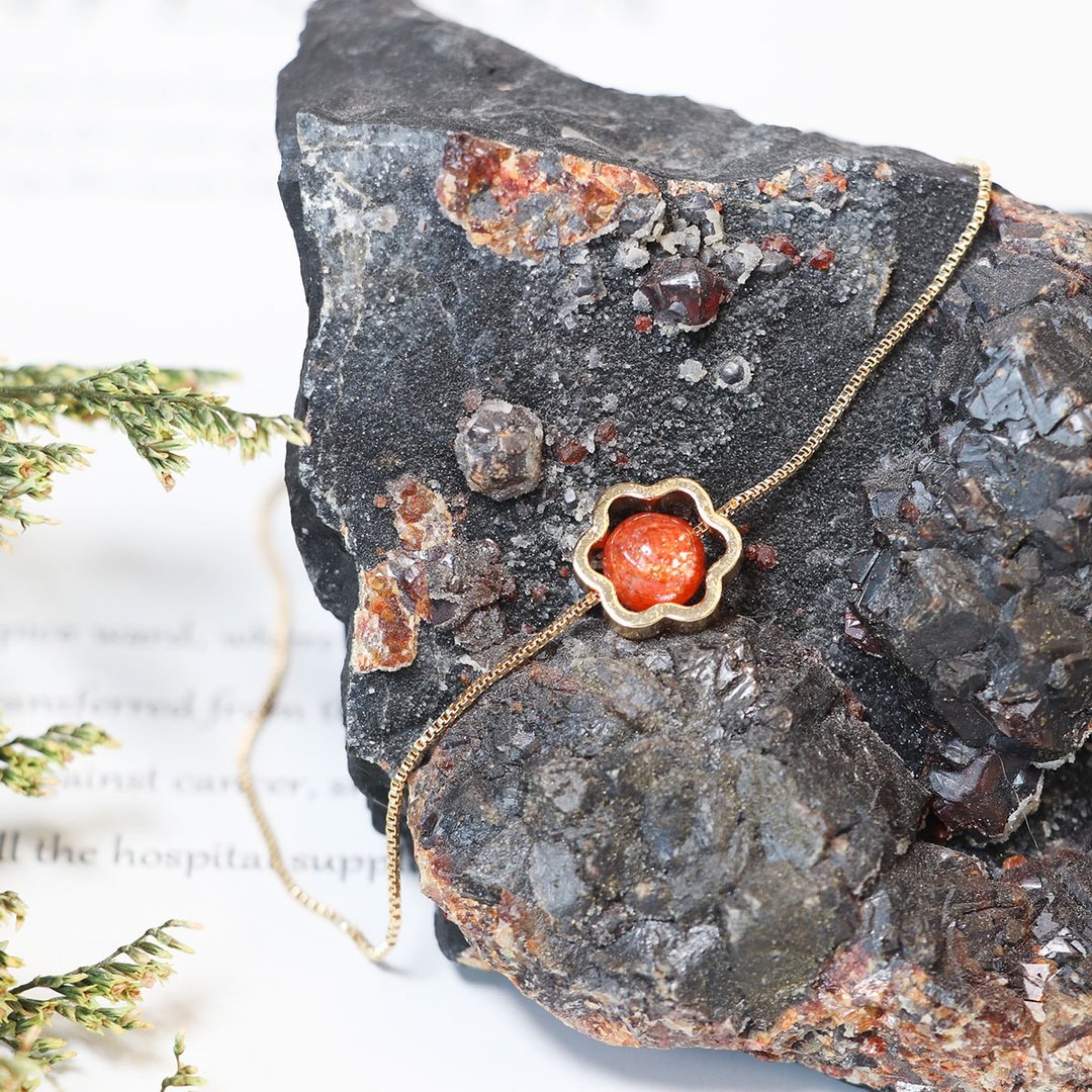 绽花·耀 金太阳石 金草莓 花型 颈链 项链 - 项链 - 水晶 橘色